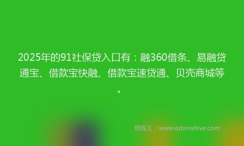 2025年的91社保贷入口有：融360借条、易融贷通宝、借款宝快融、借款宝速贷通、贝壳商城等。
