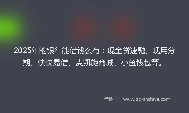 2025年的银行能借钱么有:现金贷速融、现用分期、快快易借、麦凯旋商城、小鱼钱包等。
