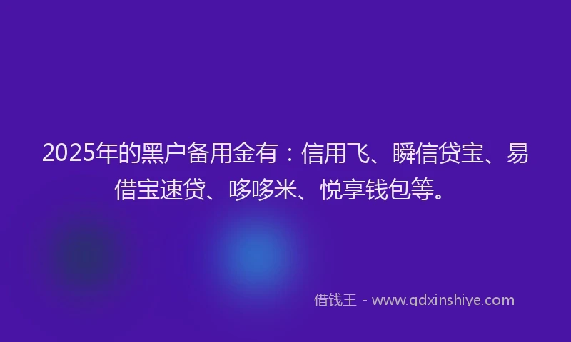 2025年的黑户备用金有：信用飞、瞬信贷宝、易借宝速贷、哆哆米、悦享钱包等。