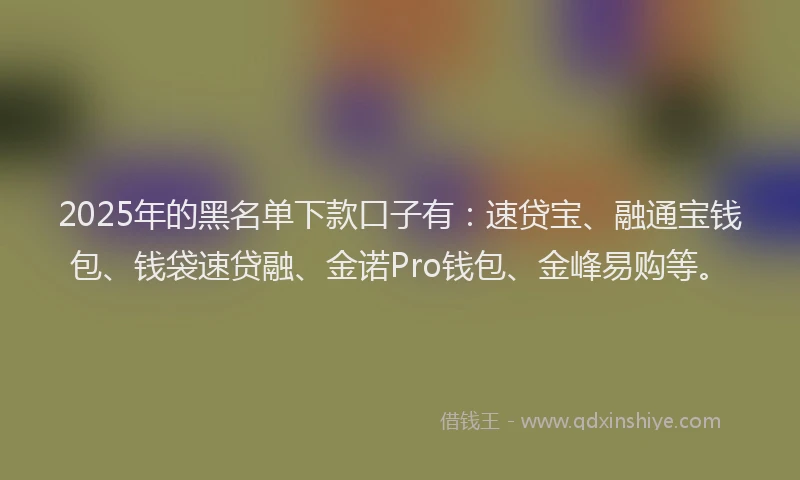 2025年的黑名单下款口子有：速贷宝、融通宝钱包、钱袋速贷融、金诺Pro钱包、金峰易购等。