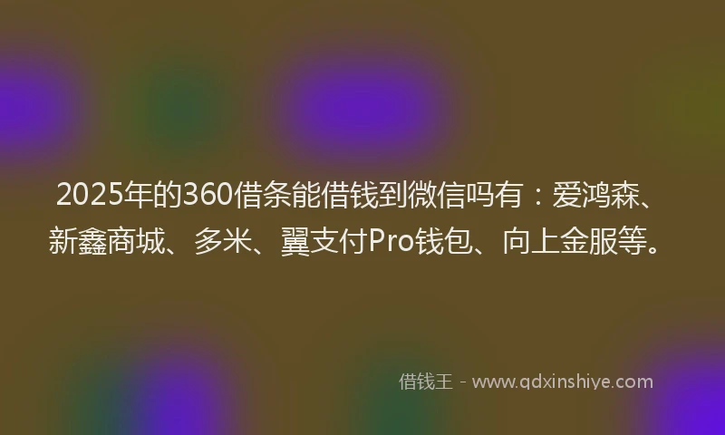 2025年的360借条能借钱到微信吗有：爱鸿森、新鑫商城、多米、翼支付Pro钱包、向上金服等。