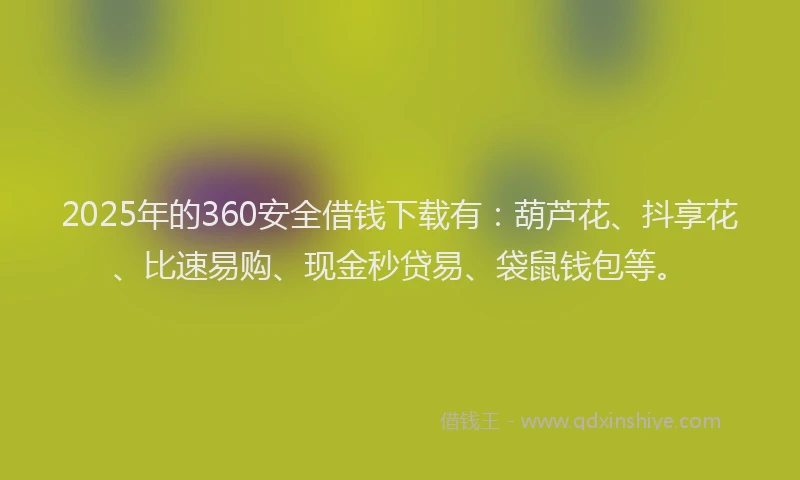 2025年的360安全借钱下载有：葫芦花、抖享花、比速易购、现金秒贷易、袋鼠钱包等。