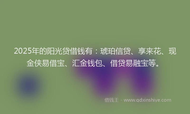 2025年的阳光贷借钱有：琥珀信贷、享来花、现金侠易借宝、汇金钱包、借贷易融宝等。
