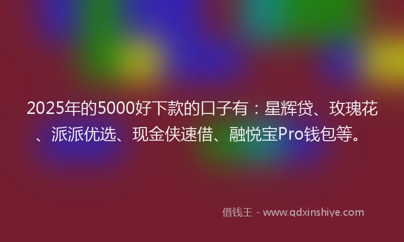 2025年的5000好下款的口子有：星辉贷、玫瑰花、派派优选、现金侠速借、融悦宝Pro钱包等。
