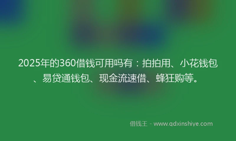 2025年的360借钱可用吗有：拍拍用、小花钱包、易贷通钱包、现金流速借、蜂狂购等。