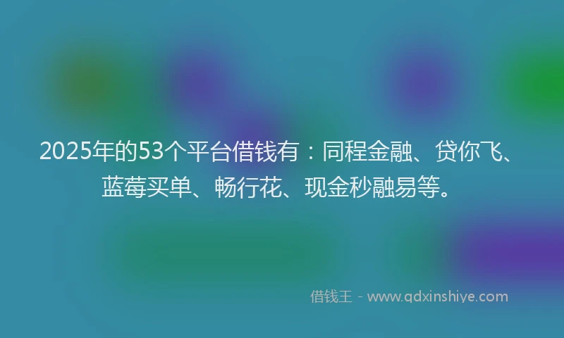 2025年的53个平台借钱有：同程金融、贷你飞、蓝莓买单、畅行花、现金秒融易等。