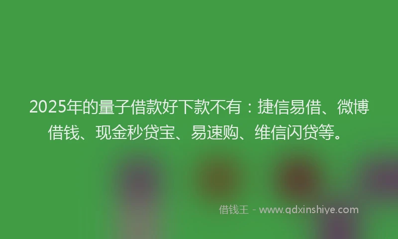 2025年的量子借款好下款不有：捷信易借、微博借钱、现金秒贷宝、易速购、维信闪贷等。
