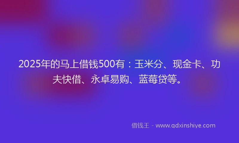 2025年的马上借钱500有：玉米分、现金卡、功夫快借、永卓易购、蓝莓贷等。