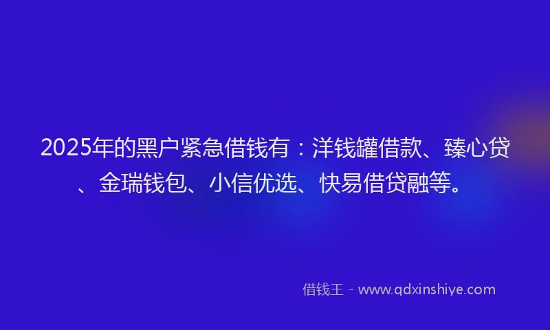 2025年的黑户紧急借钱有：洋钱罐借款、臻心贷、金瑞钱包、小信优选、快易借贷融等。