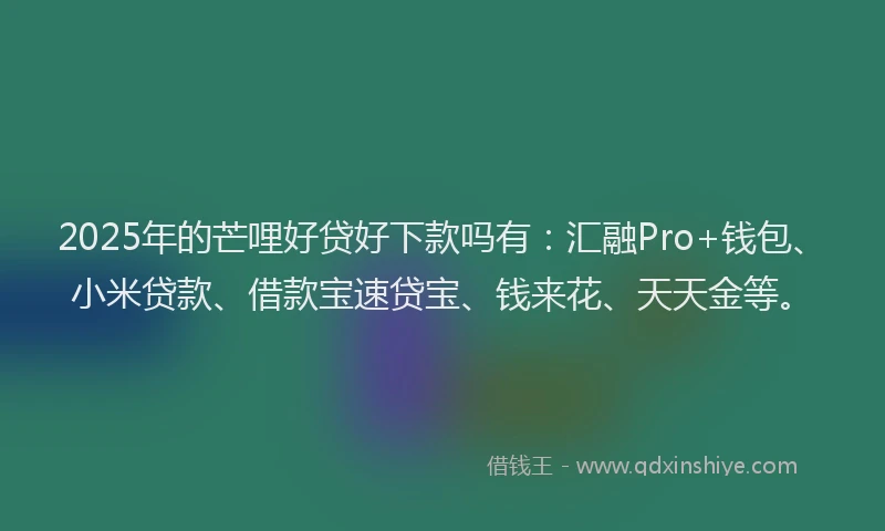 2025年的芒哩好贷好下款吗有：汇融Pro+钱包、小米贷款、借款宝速贷宝、钱来花、天天金等。