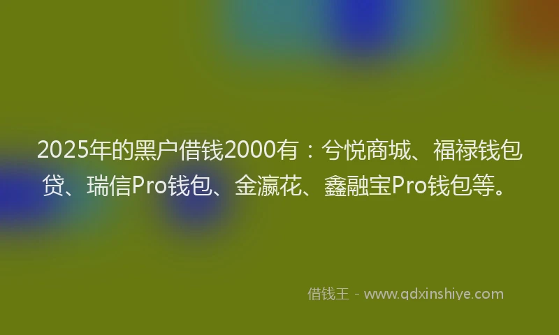2025年的黑户借钱2000有：兮悦商城、福禄钱包贷、瑞信Pro钱包、金瀛花、鑫融宝Pro钱包等。