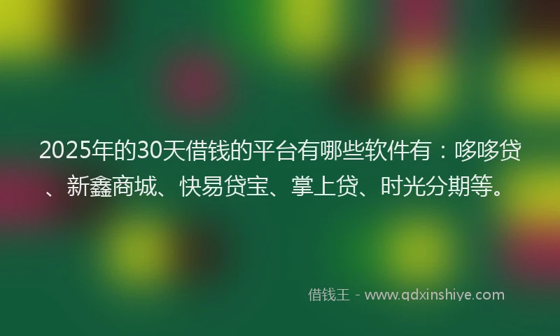 2025年的30天借钱的平台有哪些软件有：哆哆贷、新鑫商城、快易贷宝、掌上贷、时光分期等。