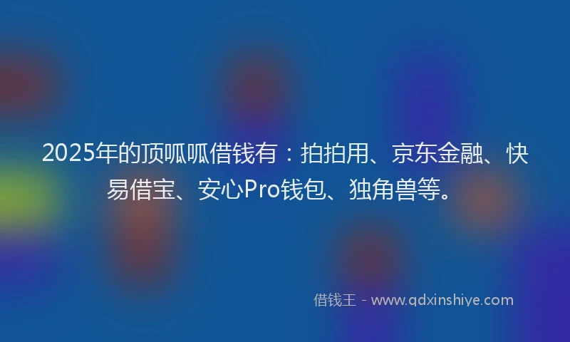 2025年的顶呱呱借钱有：拍拍用、京东金融、快易借宝、安心Pro钱包、独角兽等。