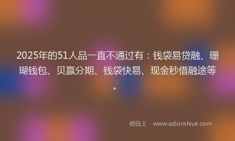 2025年的51人品一直不通过有：钱袋易贷融、珊瑚钱包、贝赢分期、钱袋快易、现金秒借融途等。