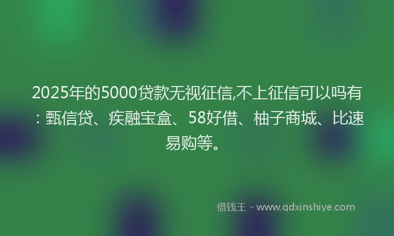 2025年的5000贷款无视征信,不上征信可以吗有：甄信贷、疾融宝盒、58好借、柚子商城、比速易购等。