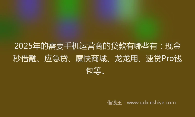 2025年的需要手机运营商的贷款有哪些有：现金秒借融、应急贷、魔快商城、龙龙用、速贷Pro钱包等。