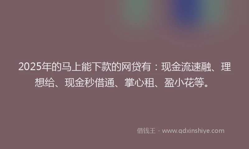 2025年的马上能下款的网贷有：现金流速融、理想给、现金秒借通、掌心租、盈小花等。