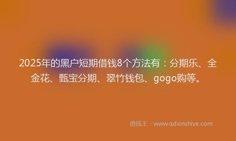 2025年的黑户短期借钱8个方法有：分期乐、全金花、甄宝分期、翠竹钱包、gogo购等。
