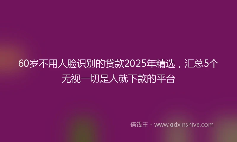 60岁不用人脸识别的贷款2025年精选，汇总5个无视一切是人就下款的平台