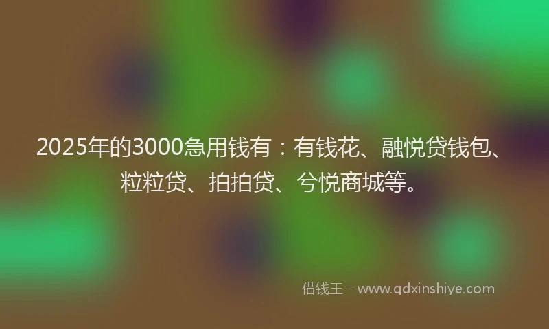 2025年的3000急用钱有：有钱花、融悦贷钱包、粒粒贷、拍拍贷、兮悦商城等。