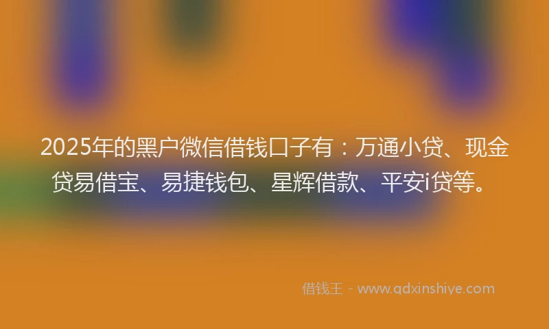 2025年的黑户微信借钱口子有：万通小贷、现金贷易借宝、易捷钱包、星辉借款、平安i贷等。
