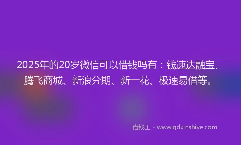 2025年的20岁微信可以借钱吗有：钱速达融宝、腾飞商城、新浪分期、新一花、极速易借等。