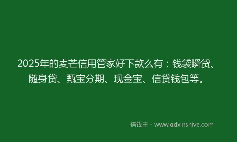 2025年的麦芒信用管家好下款么有：钱袋瞬贷、随身贷、甄宝分期、现金宝、信贷钱包等。