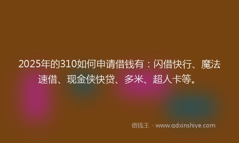2025年的310如何申请借钱有：闪借快行、魔法速借、现金侠快贷、多米、超人卡等。