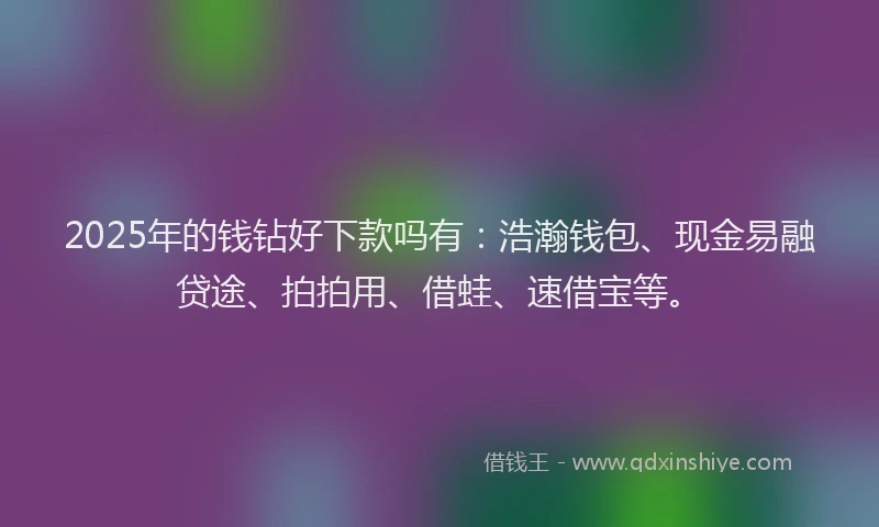 2025年的钱钻好下款吗有：浩瀚钱包、现金易融贷途、拍拍用、借蛙、速借宝等。