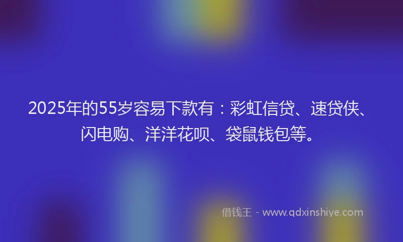 2025年的55岁容易下款有：彩虹信贷、速贷侠、闪电购、洋洋花呗、袋鼠钱包等。