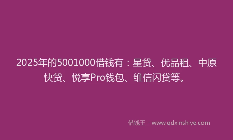 2025年的5001000借钱有：星贷、优品租、中原快贷、悦享Pro钱包、维信闪贷等。