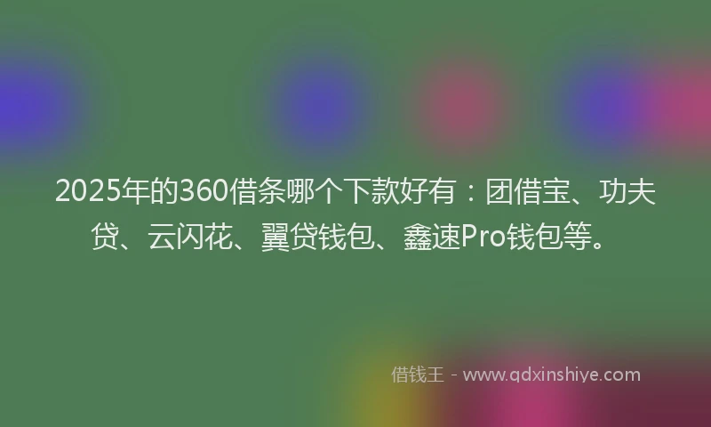 2025年的360借条哪个下款好有：团借宝、功夫贷、云闪花、翼贷钱包、鑫速Pro钱包等。