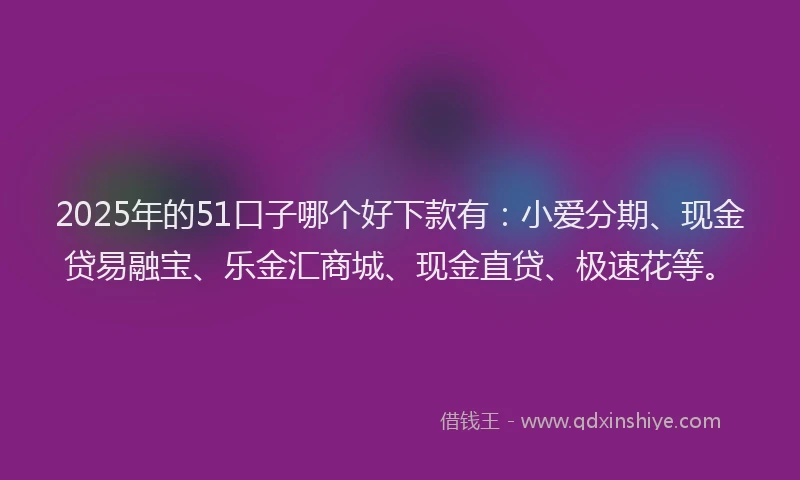 2025年的51口子哪个好下款有：小爱分期、现金贷易融宝、乐金汇商城、现金直贷、极速花等。