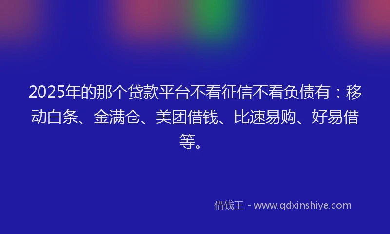 2025年的那个贷款平台不看征信不看负债有：移动白条、金满仓、美团借钱、比速易购、好易借等。