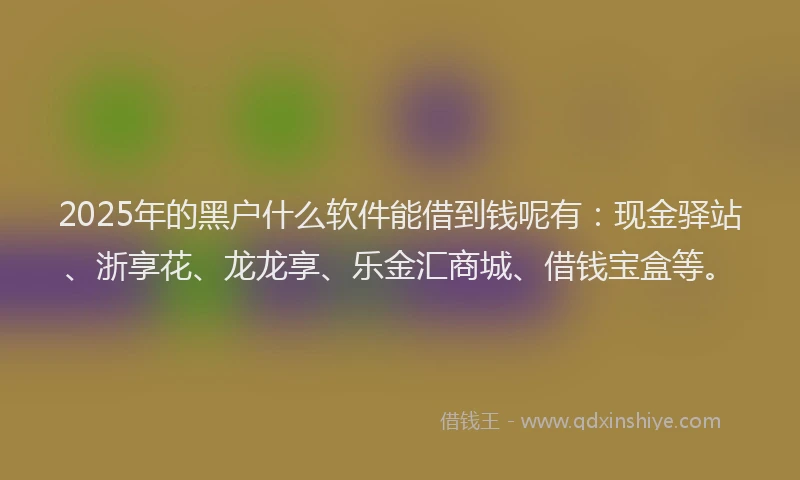 2025年的黑户什么软件能借到钱呢有：现金驿站、浙享花、龙龙享、乐金汇商城、借钱宝盒等。