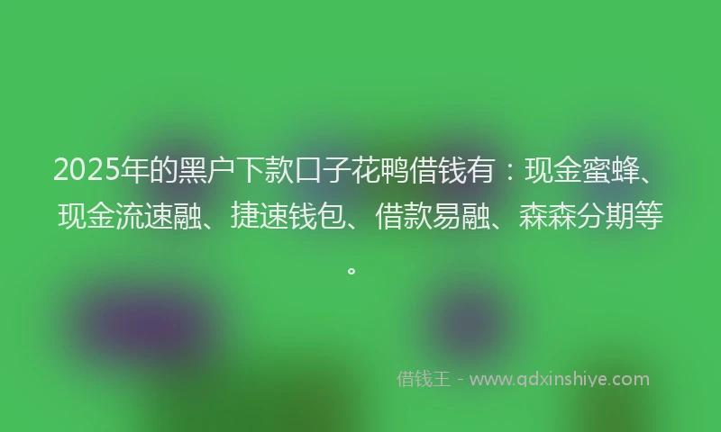 2025年的黑户下款口子花鸭借钱有：现金蜜蜂、现金流速融、捷速钱包、借款易融、森森分期等。