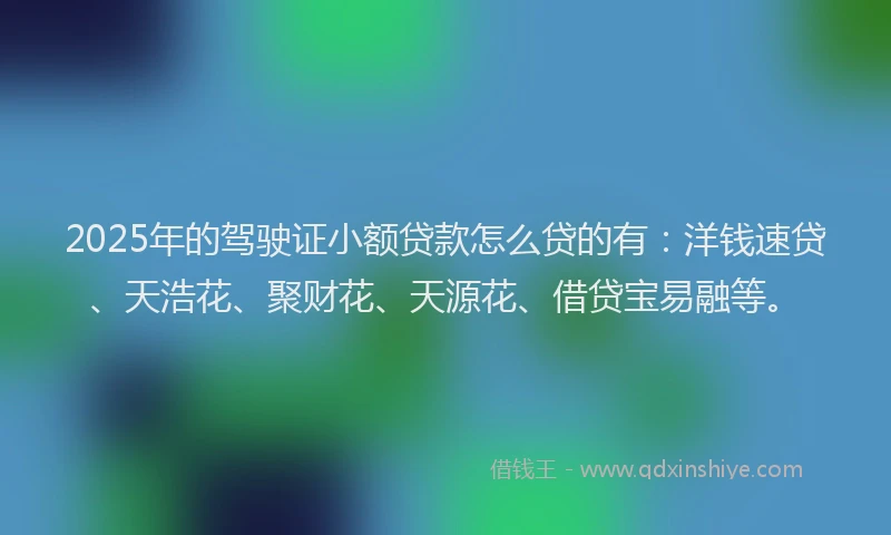 2025年的驾驶证小额贷款怎么贷的有:洋钱速贷、天浩花、聚财花、天源花、借贷宝易融等。