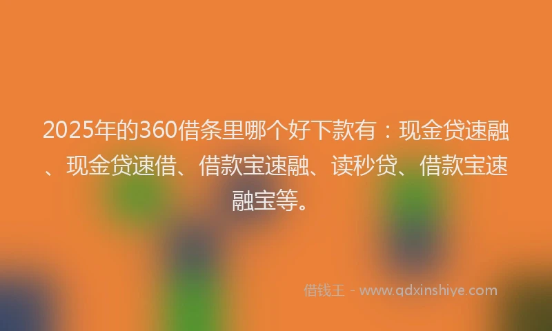 2025年的360借条里哪个好下款有：现金贷速融、现金贷速借、借款宝速融、读秒贷、借款宝速融宝等。