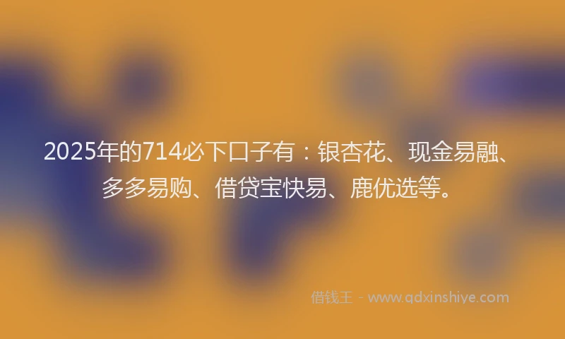 2025年的714必下口子有：银杏花、现金易融、多多易购、借贷宝快易、鹿优选等。