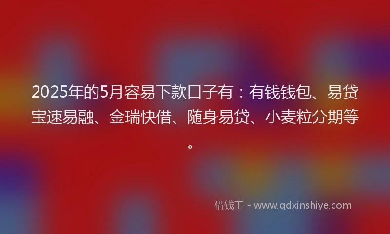 2025年的5月容易下款口子有：有钱钱包、易贷宝速易融、金瑞快借、随身易贷、小麦粒分期等。