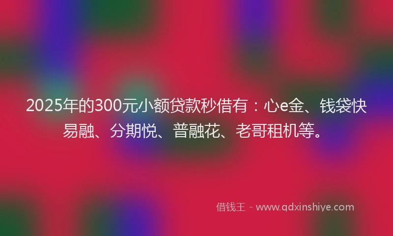 2025年的300元小额贷款秒借有：心e金、钱袋快易融、分期悦、普融花、老哥租机等。