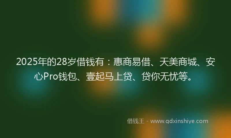 2025年的28岁借钱有:惠商易借、天美商城、安心Pro钱包、壹起马上贷、贷你无忧等。