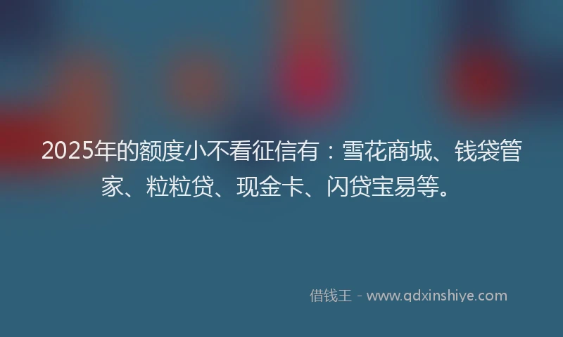 2025年的额度小不看征信有：雪花商城、钱袋管家、粒粒贷、现金卡、闪贷宝易等。
