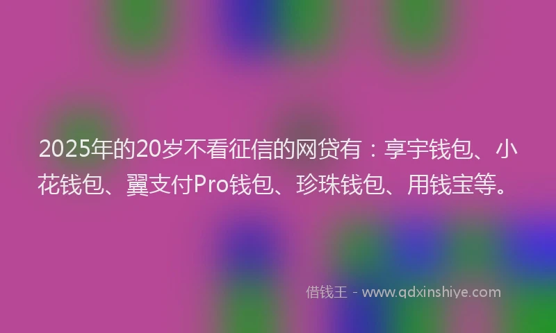 2025年的20岁不看征信的网贷有：享宇钱包、小花钱包、翼支付Pro钱包、珍珠钱包、用钱宝等。