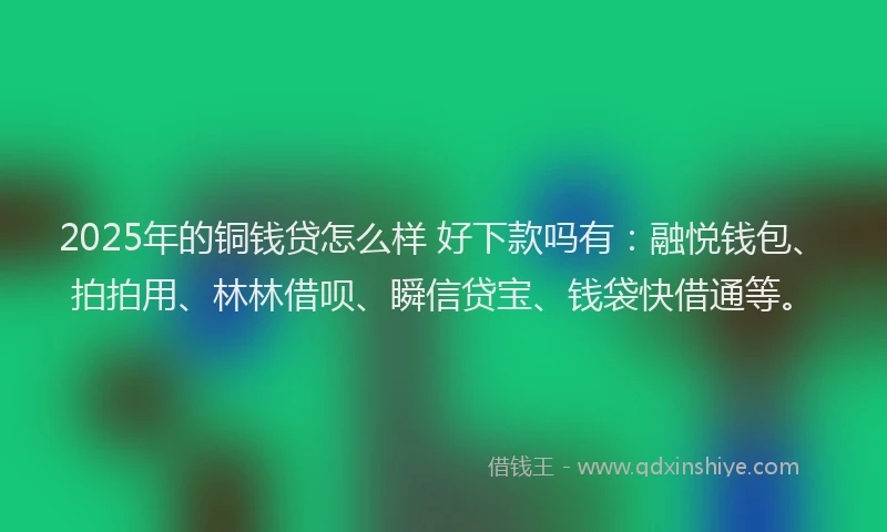 2025年的铜钱贷怎么样 好下款吗有:融悦钱包、拍拍用、林林借呗、瞬信贷宝、钱袋快借通等。