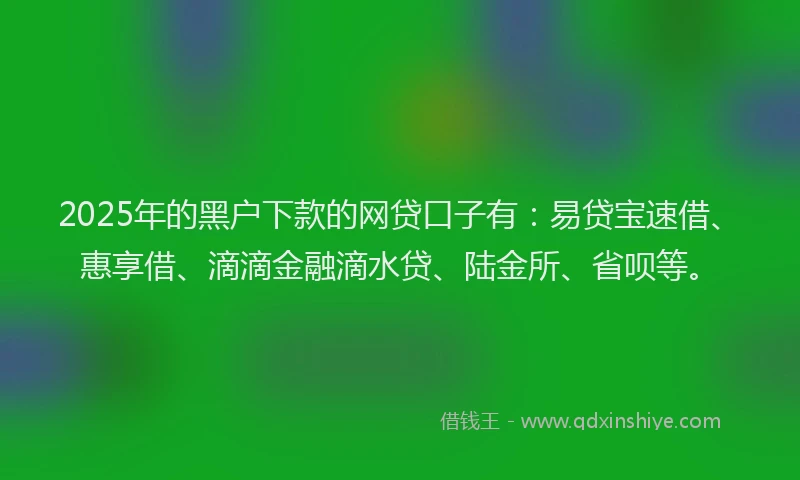 2025年的黑户下款的网贷口子有：易贷宝速借、惠享借、滴滴金融滴水贷、陆金所、省呗等。