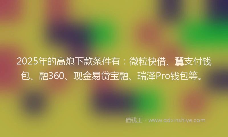 2025年的高炮下款条件有：微粒快借、翼支付钱包、融360、现金易贷宝融、瑞泽Pro钱包等。