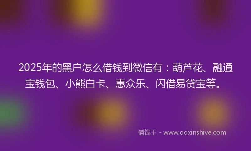 2025年的黑户怎么借钱到微信有：葫芦花、融通宝钱包、小熊白卡、惠众乐、闪借易贷宝等。
