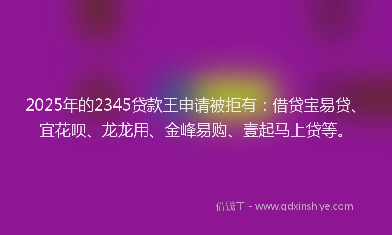2025年的2345贷款王申请被拒有：借贷宝易贷、宜花呗、龙龙用、金峰易购、壹起马上贷等。