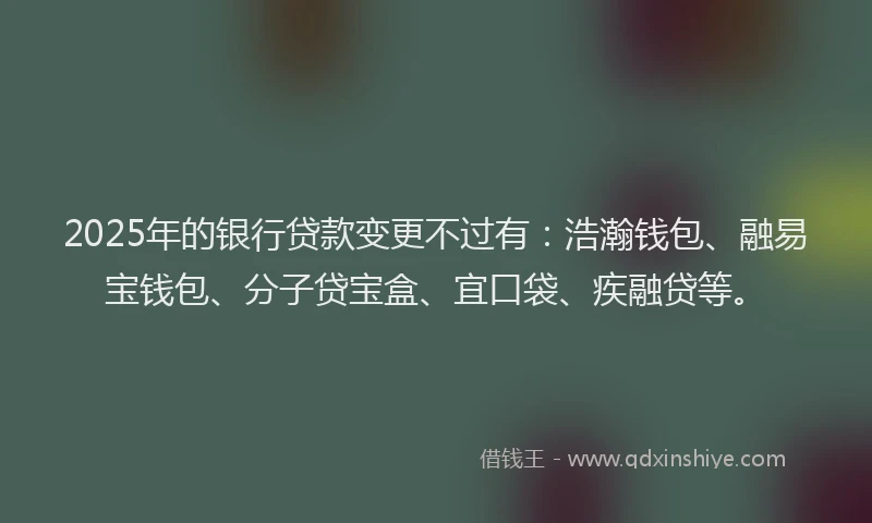 2025年的银行贷款变更不过有：浩瀚钱包、融易宝钱包、分子贷宝盒、宜口袋、疾融贷等。